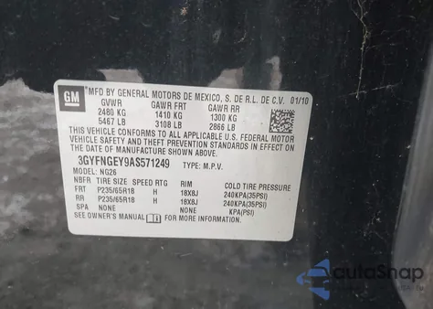 2010 Cadillac Srx Standard z USA, uszkodzony, nr VIN 3GYFNGEY9AS571249